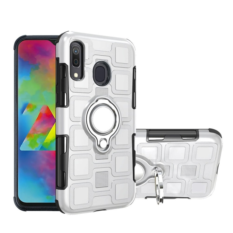 For Galaxy M20 2 In 1 Cube PC + TPU Protective Case with 360 Degrees Rotate Silver Ring Holder