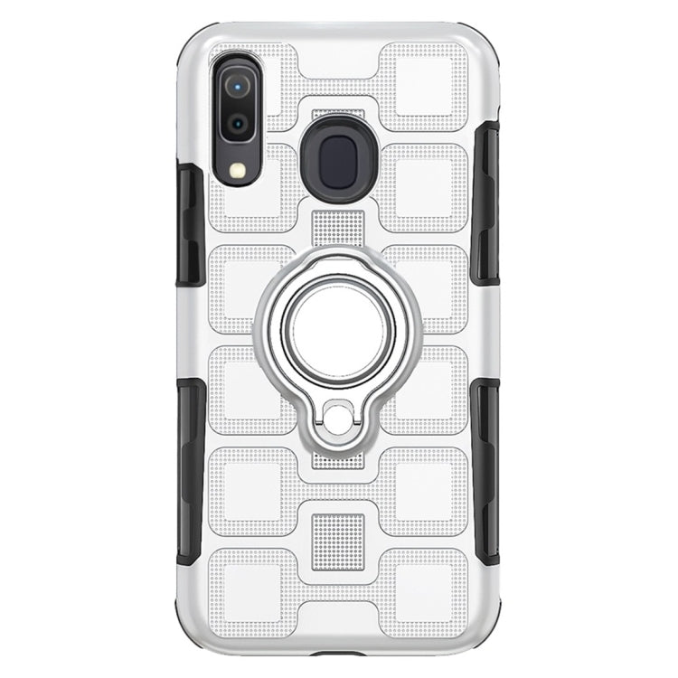 For Galaxy M20 2 In 1 Cube PC + TPU Protective Case with 360 Degrees Rotate Silver Ring Holder