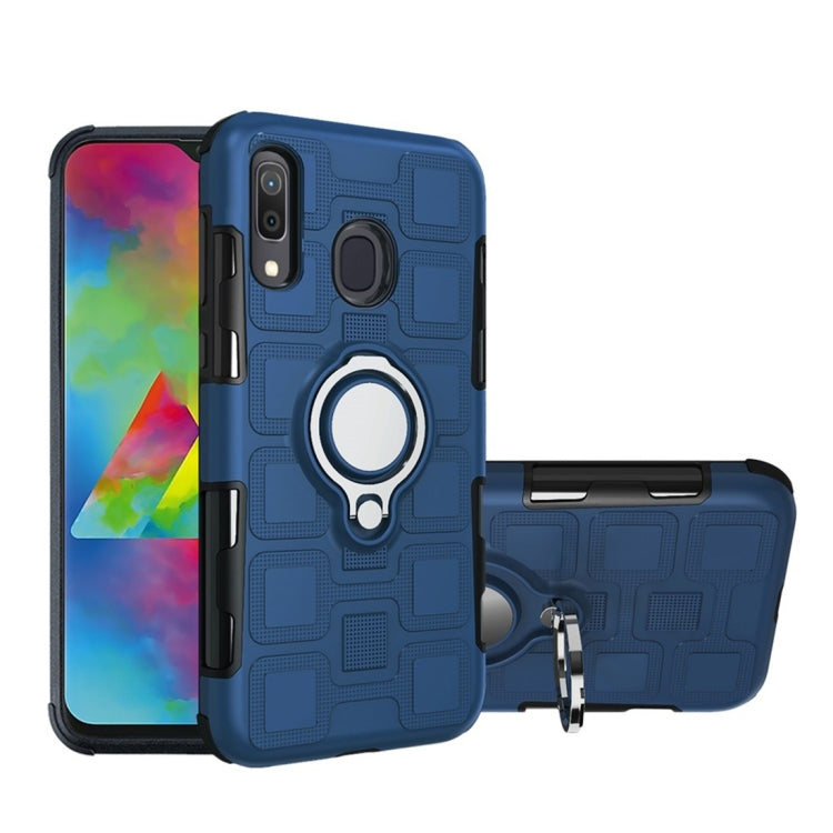 For Galaxy M20 2 In 1 Cube PC + TPU Protective Case with 360 Degrees Rotate Silver Ring Holder