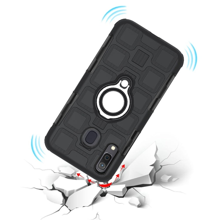 For Galaxy M20 2 In 1 Cube PC + TPU Protective Case with 360 Degrees Rotate Silver Ring Holder