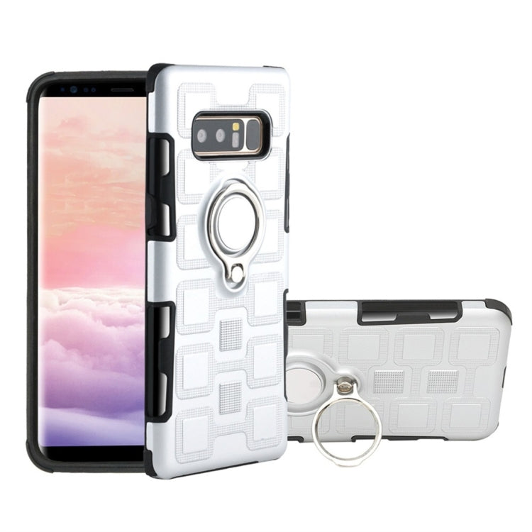 For Galaxy Note 8 2 In 1 Cube PC + TPU Protective Case with 360 Degrees Rotate Silver Ring Holder