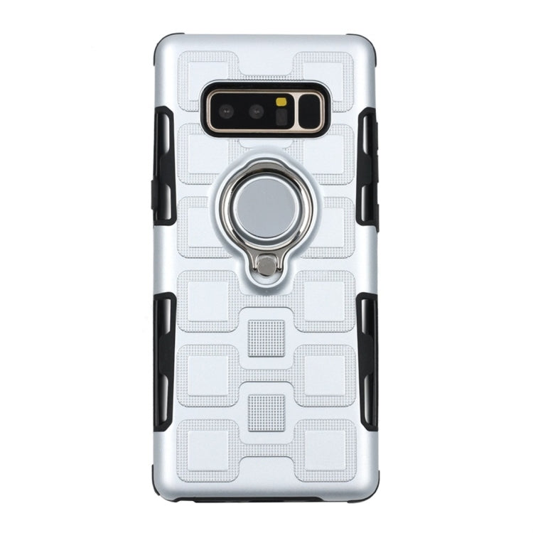 For Galaxy Note 8 2 In 1 Cube PC + TPU Protective Case with 360 Degrees Rotate Silver Ring Holder