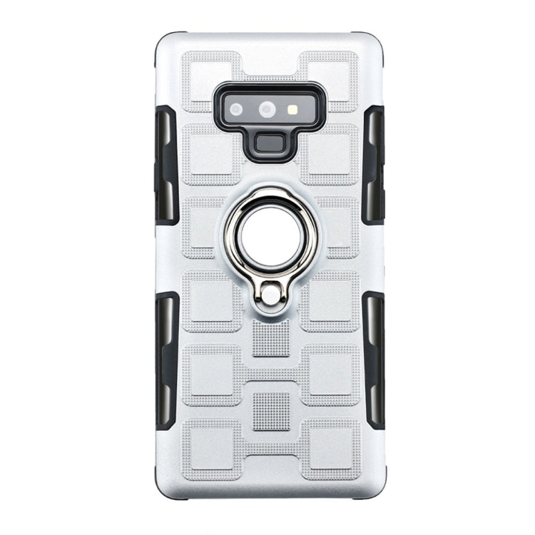 For Galaxy Note 9 2 In 1 Cube PC + TPU Protective Case with 360 Degrees Rotate Silver Ring Holder