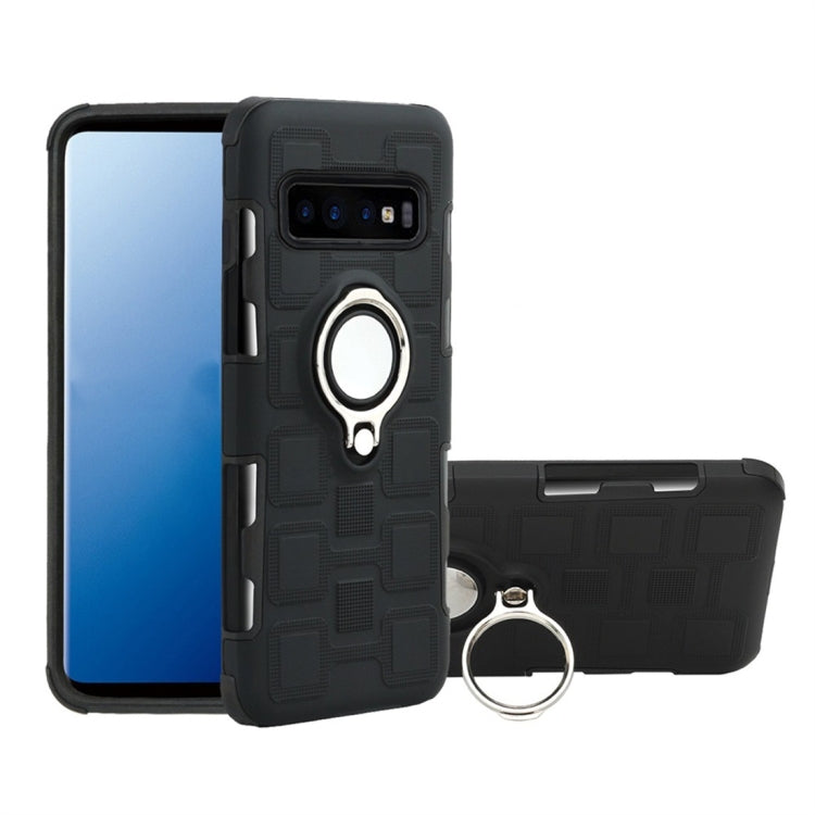 For Galaxy S10+ 2 In 1 Cube PC + TPU Protective Case with 360 Degrees Rotate Silver Ring Holder