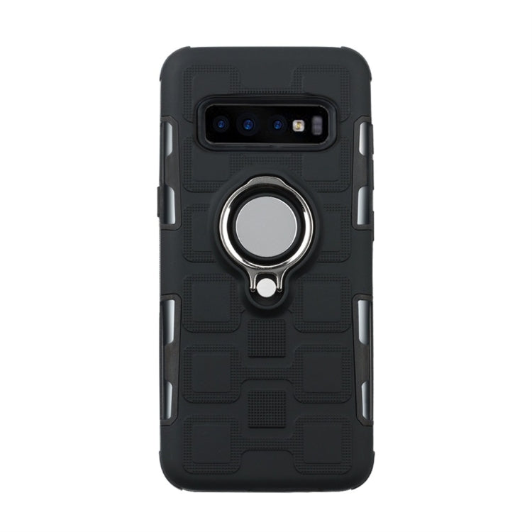 For Galaxy S10+ 2 In 1 Cube PC + TPU Protective Case with 360 Degrees Rotate Silver Ring Holder
