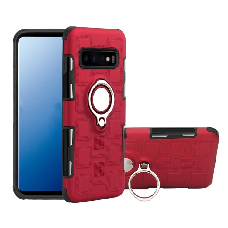 For Galaxy S10+ 2 In 1 Cube PC + TPU Protective Case with 360 Degrees Rotate Silver Ring Holder