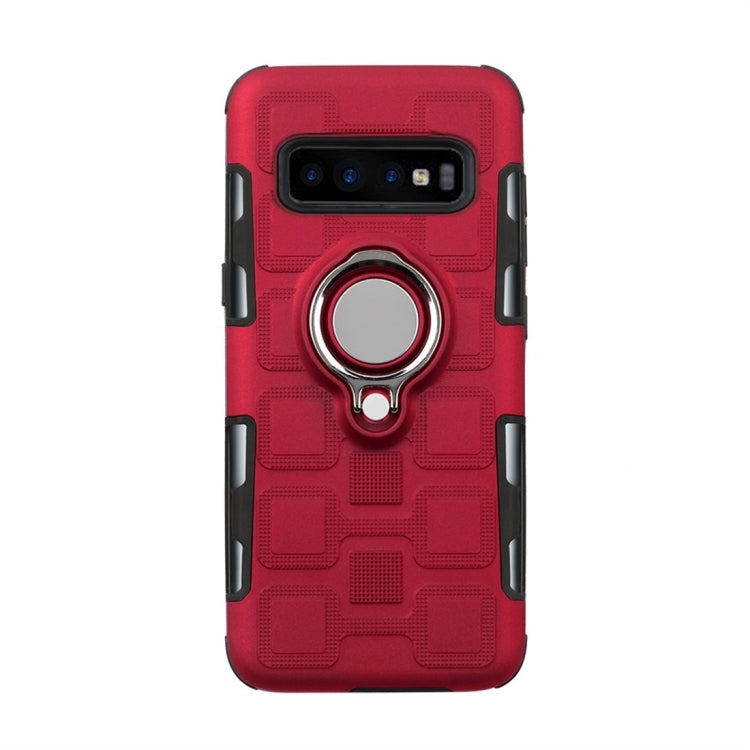 For Galaxy S10+ 2 In 1 Cube PC + TPU Protective Case with 360 Degrees Rotate Silver Ring Holder