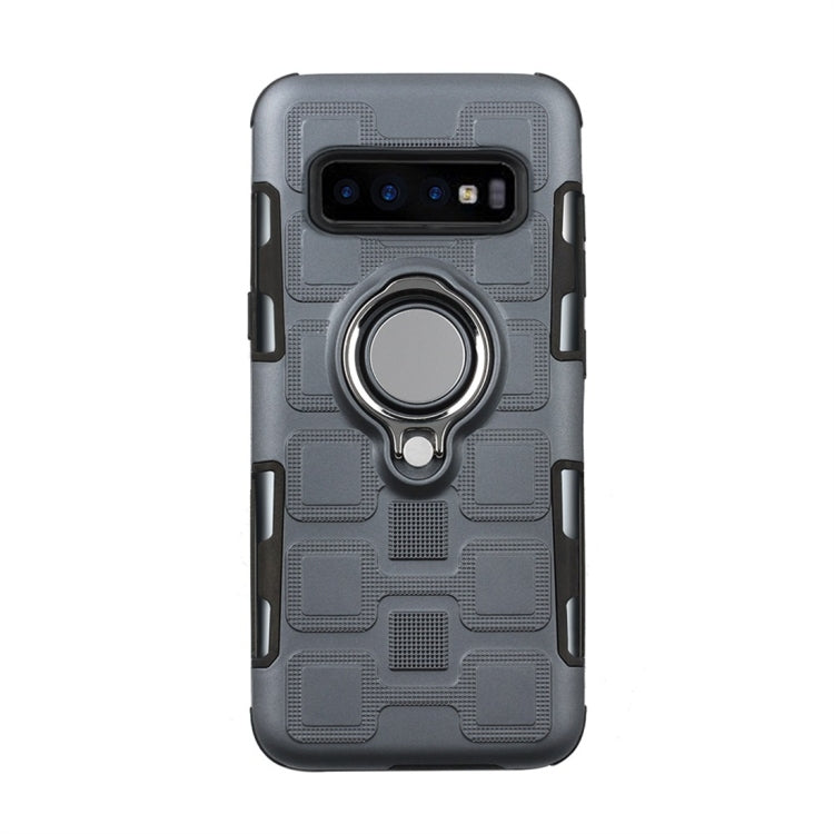 For Galaxy S10+ 2 In 1 Cube PC + TPU Protective Case with 360 Degrees Rotate Silver Ring Holder