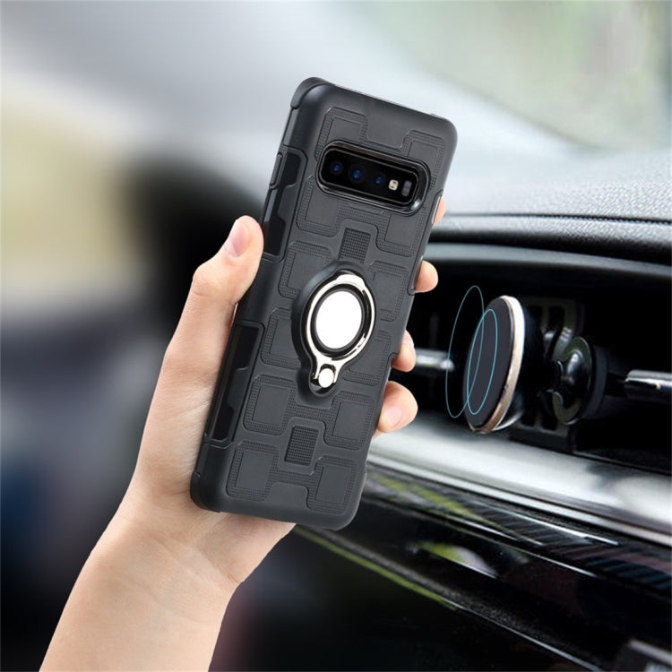 For Galaxy S10+ 2 In 1 Cube PC + TPU Protective Case with 360 Degrees Rotate Silver Ring Holder