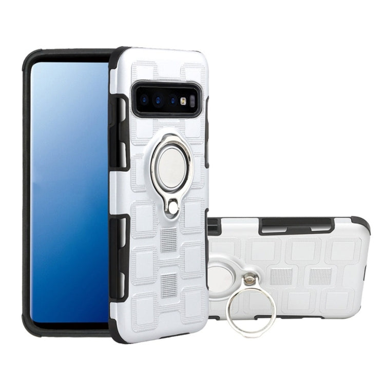 For Galaxy S10+ 2 In 1 Cube PC + TPU Protective Case with 360 Degrees Rotate Silver Ring Holder