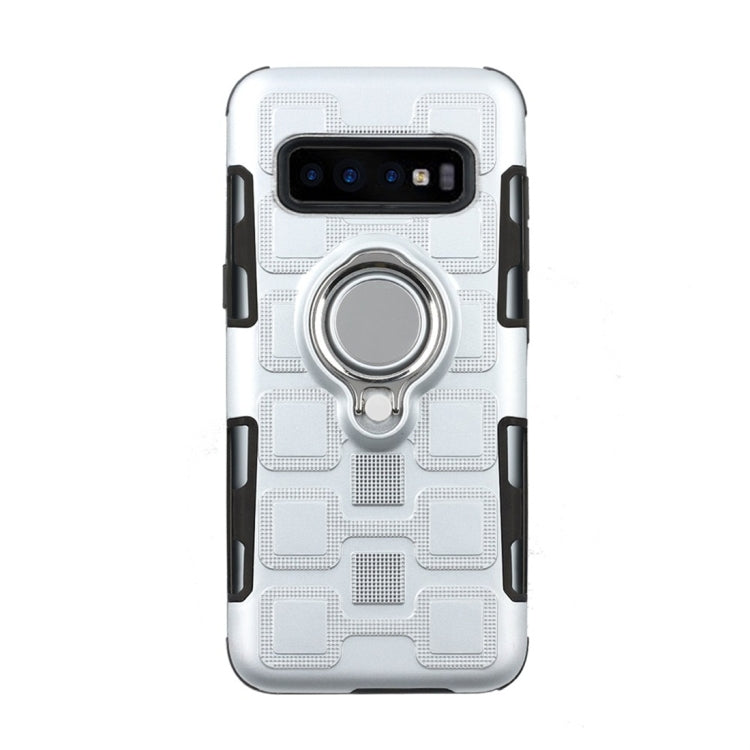 For Galaxy S10+ 2 In 1 Cube PC + TPU Protective Case with 360 Degrees Rotate Silver Ring Holder