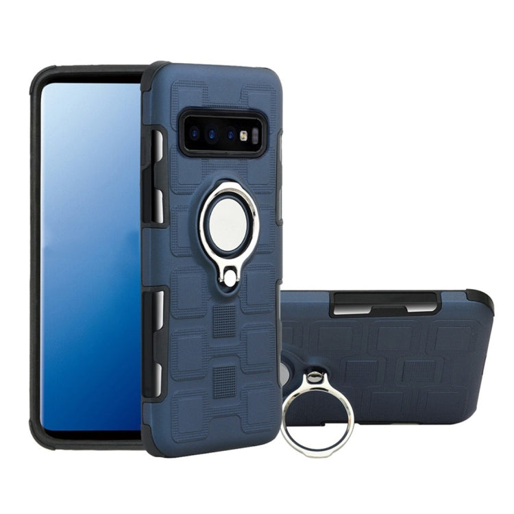 For Galaxy S10+ 2 In 1 Cube PC + TPU Protective Case with 360 Degrees Rotate Silver Ring Holder