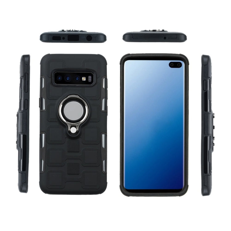 For Galaxy S10+ 2 In 1 Cube PC + TPU Protective Case with 360 Degrees Rotate Silver Ring Holder
