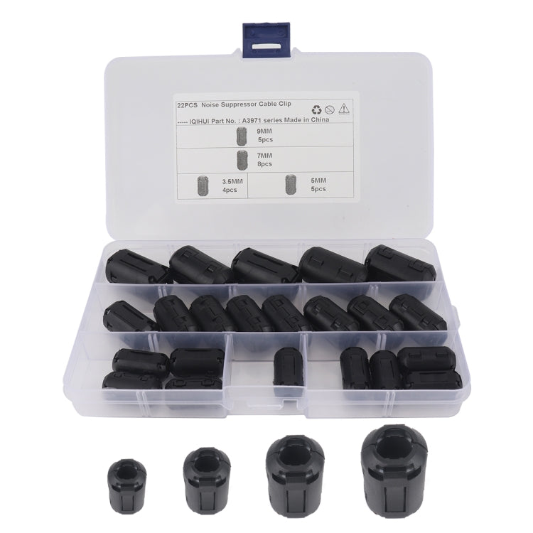 22 PCS / Pack 3.5mm/5mm/7mm/9mm Anti-interference Degaussing Ring Ferrite Ring Cable Clip Core Noise Suppressor Filter