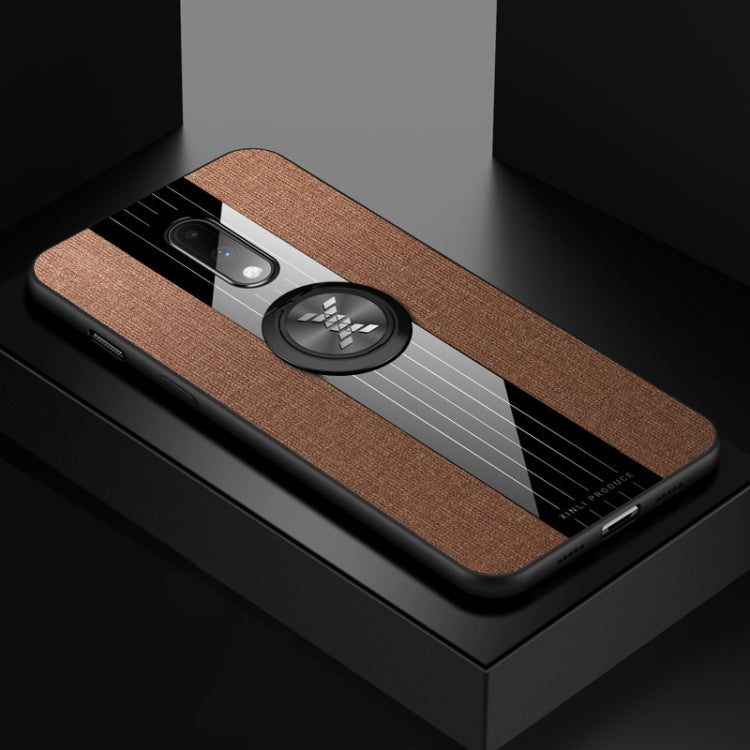 For OnePlus 6T XINLI Stitching Cloth Texture Shockproof TPU Protective Case with Ring Holder