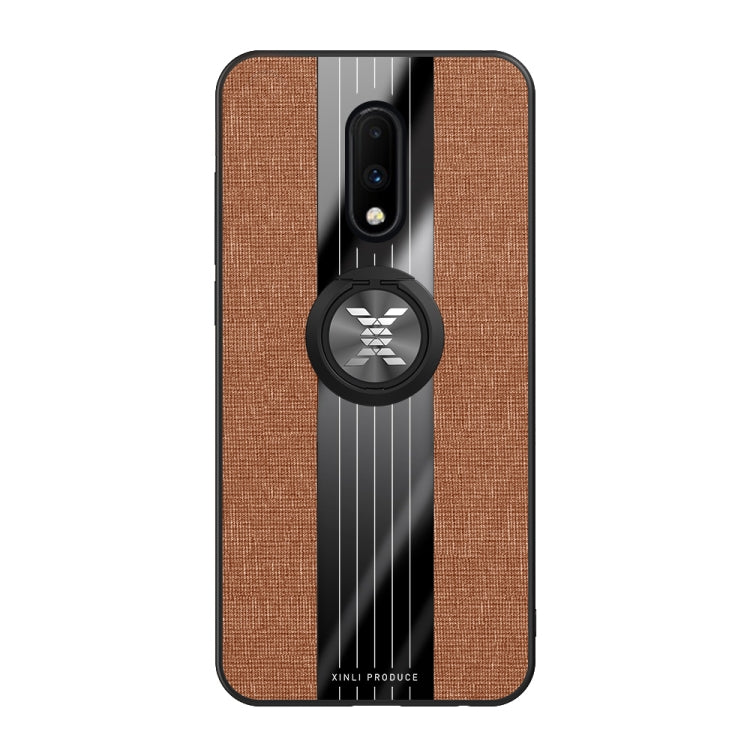 For OnePlus 6T XINLI Stitching Cloth Texture Shockproof TPU Protective Case with Ring Holder
