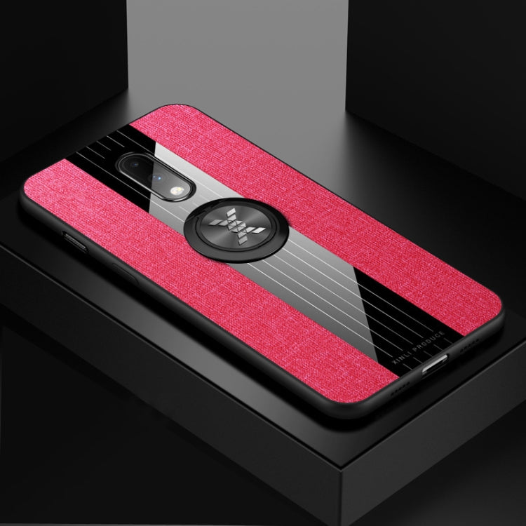For OnePlus 6T XINLI Stitching Cloth Texture Shockproof TPU Protective Case with Ring Holder