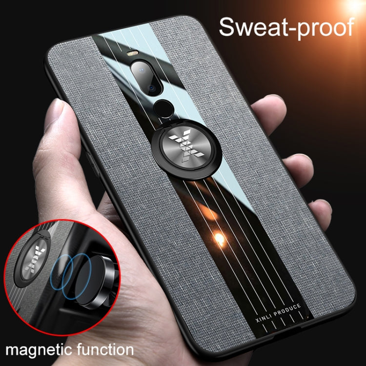 For Meizu Note 8 XINLI Stitching Cloth Texture Shockproof TPU Protective Case with Ring Holder