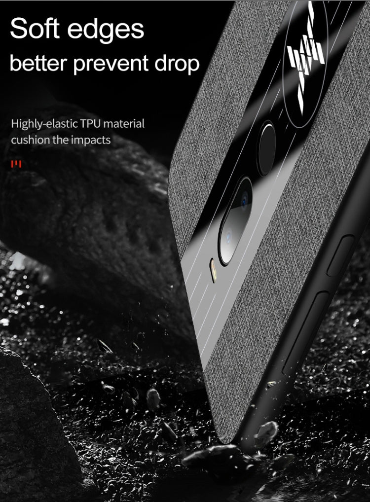 For Meizu Note 8 XINLI Stitching Cloth Texture Shockproof TPU Protective Case with Ring Holder