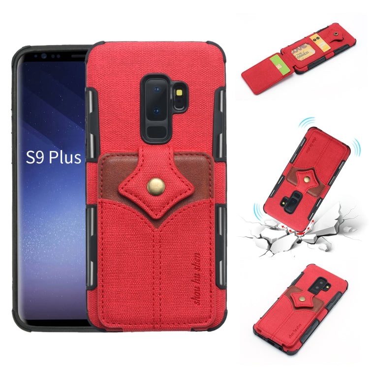 For Galaxy S9+ Cloth Texture + PU + TPU Shockproof Protective Case with Card Slots