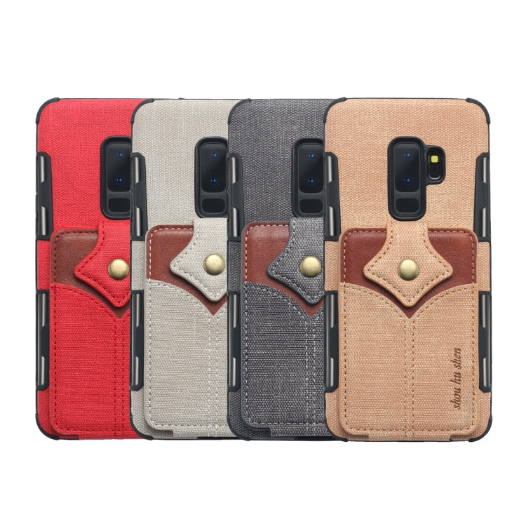 For Galaxy S9+ Cloth Texture + PU + TPU Shockproof Protective Case with Card Slots