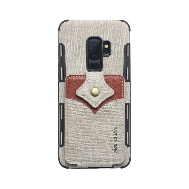 For Galaxy S9+ Cloth Texture + PU + TPU Shockproof Protective Case with Card Slots