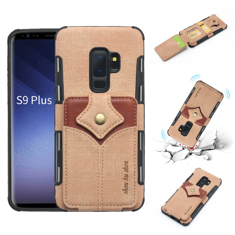 For Galaxy S9+ Cloth Texture + PU + TPU Shockproof Protective Case with Card Slots
