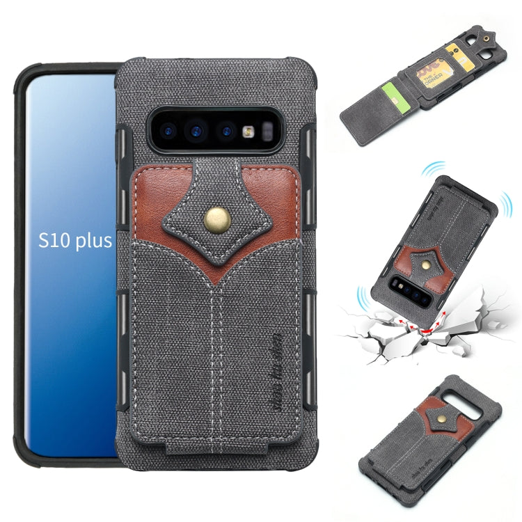 For Galaxy S10+ Cloth Texture + PU + TPU Shockproof Protective Case with Card Slots