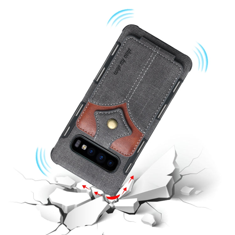 For Galaxy S10+ Cloth Texture + PU + TPU Shockproof Protective Case with Card Slots