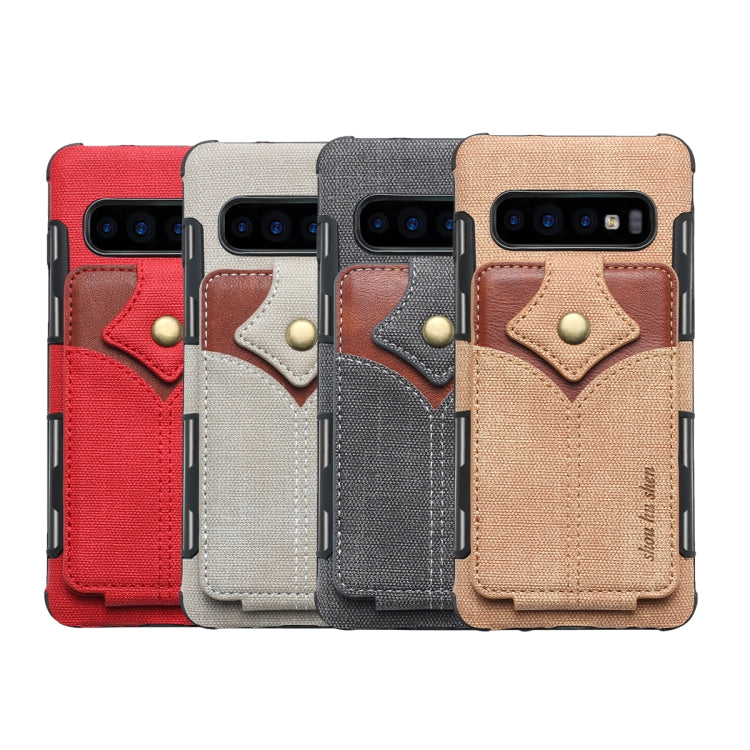 For Galaxy S10+ Cloth Texture + PU + TPU Shockproof Protective Case with Card Slots