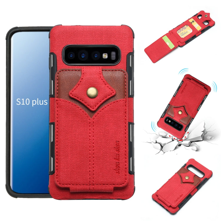 For Galaxy S10+ Cloth Texture + PU + TPU Shockproof Protective Case with Card Slots