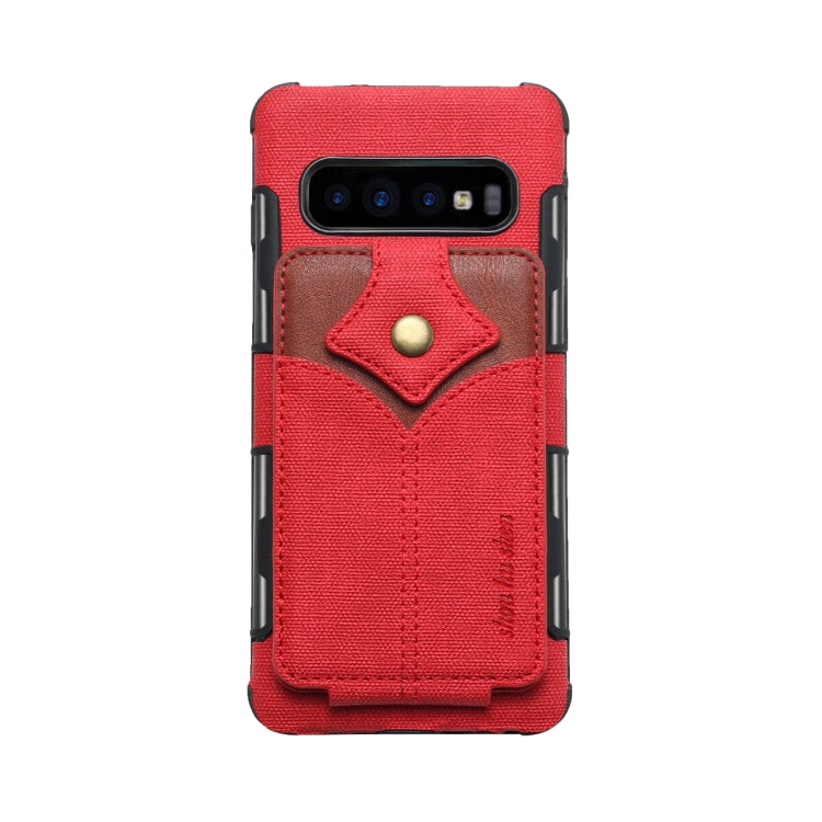 For Galaxy S10+ Cloth Texture + PU + TPU Shockproof Protective Case with Card Slots