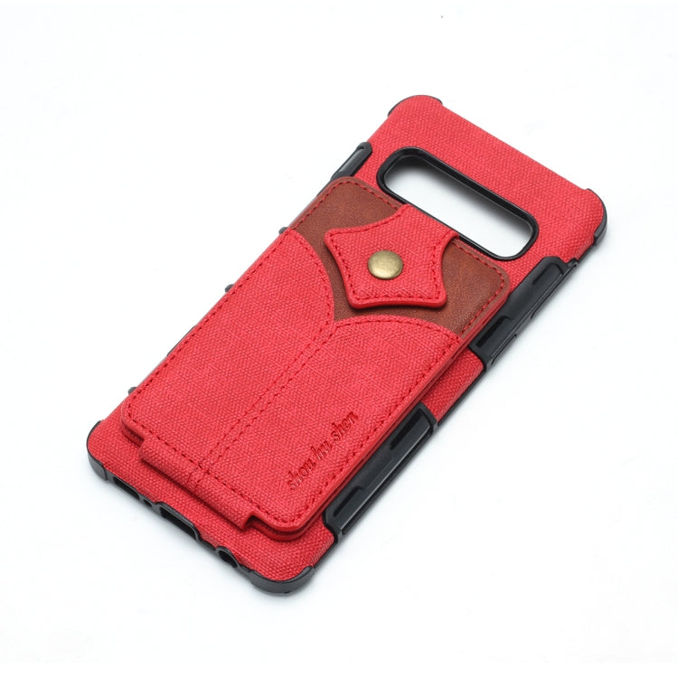 For Galaxy S10+ Cloth Texture + PU + TPU Shockproof Protective Case with Card Slots