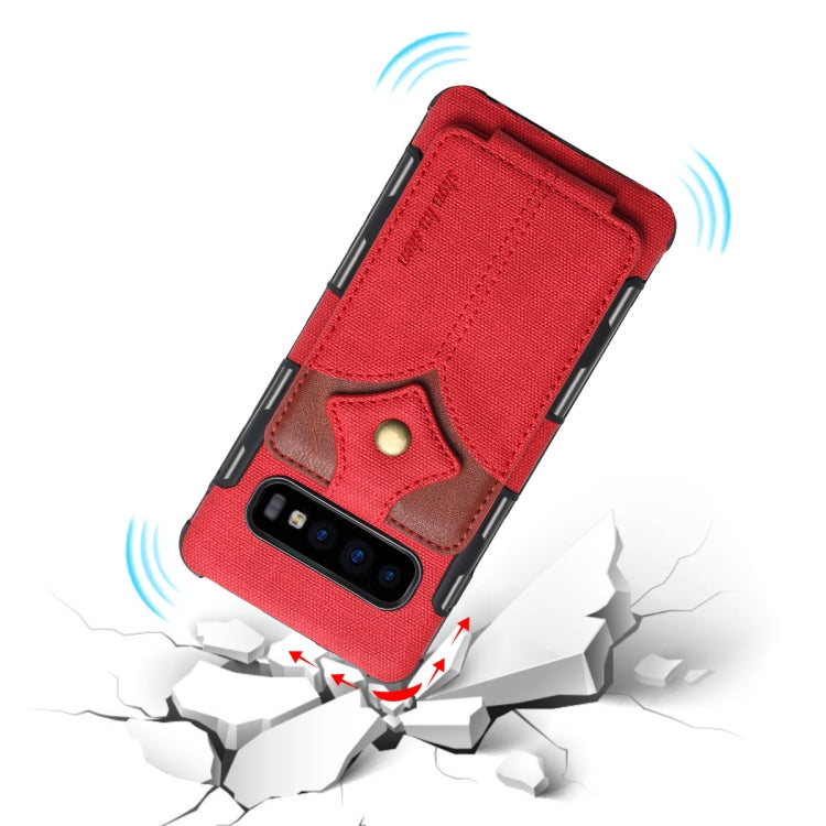 For Galaxy S10+ Cloth Texture + PU + TPU Shockproof Protective Case with Card Slots