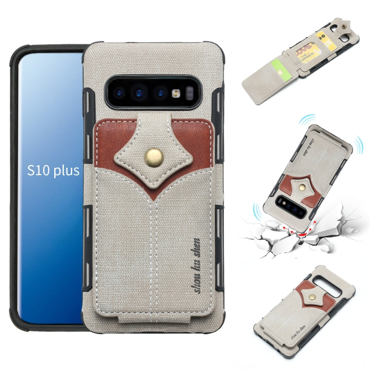 For Galaxy S10+ Cloth Texture + PU + TPU Shockproof Protective Case with Card Slots