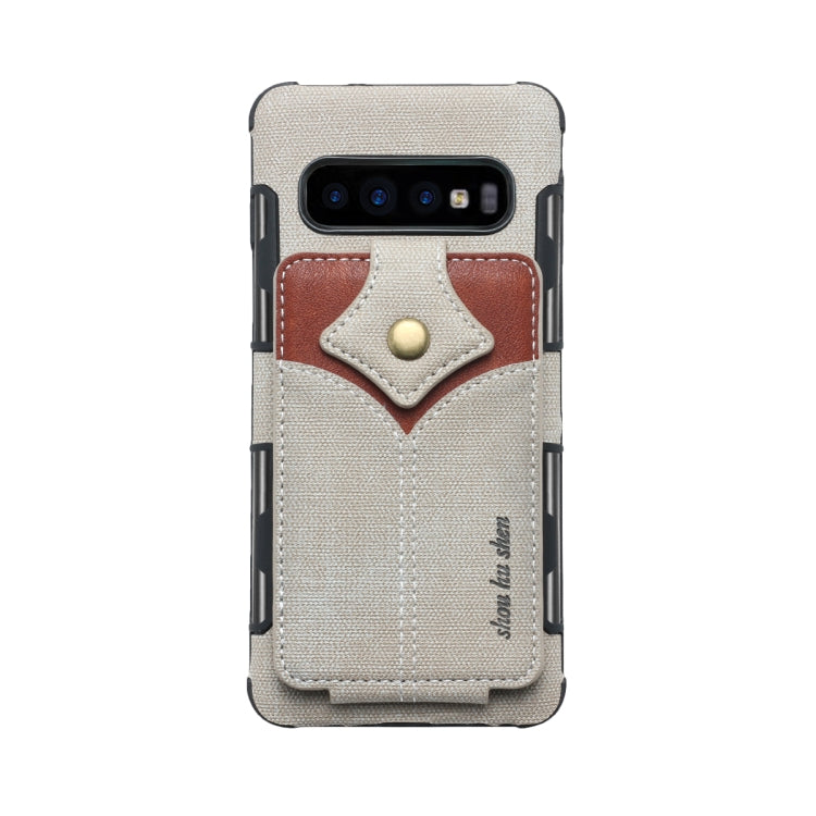For Galaxy S10+ Cloth Texture + PU + TPU Shockproof Protective Case with Card Slots