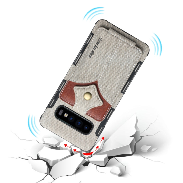 For Galaxy S10+ Cloth Texture + PU + TPU Shockproof Protective Case with Card Slots