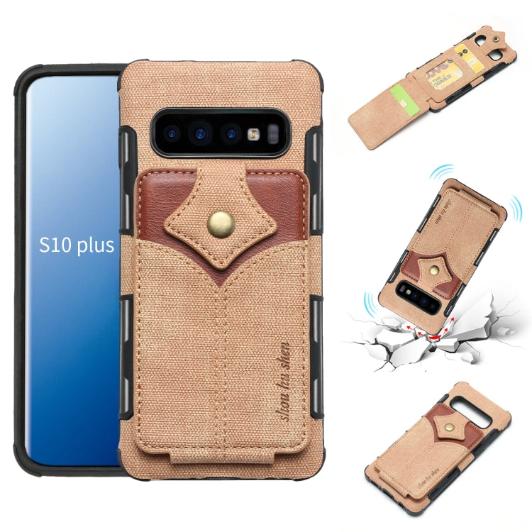 For Galaxy S10+ Cloth Texture + PU + TPU Shockproof Protective Case with Card Slots
