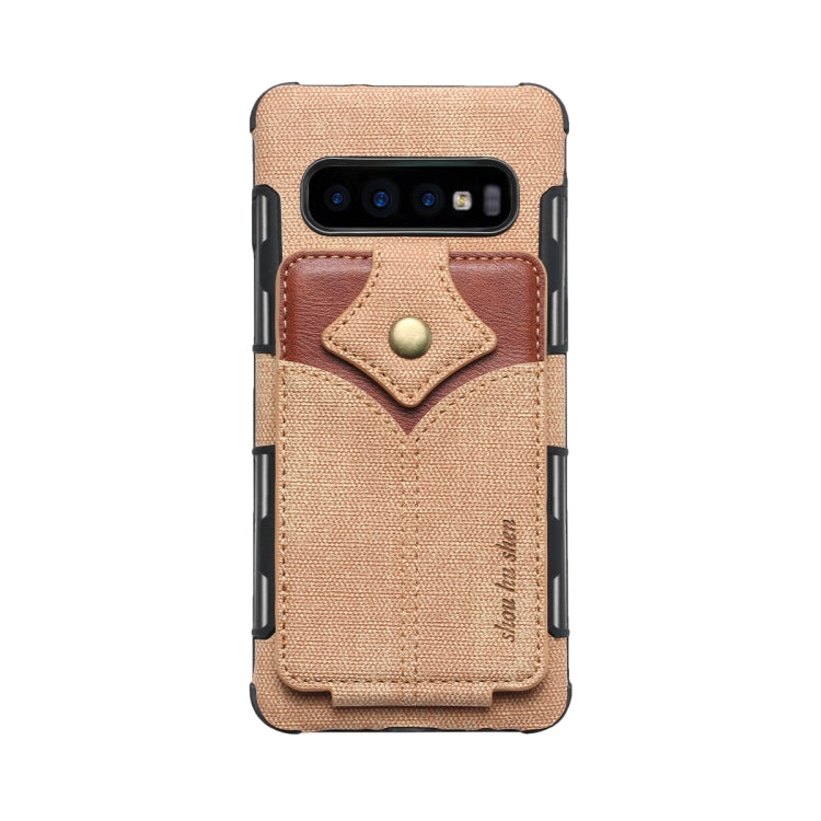 For Galaxy S10+ Cloth Texture + PU + TPU Shockproof Protective Case with Card Slots