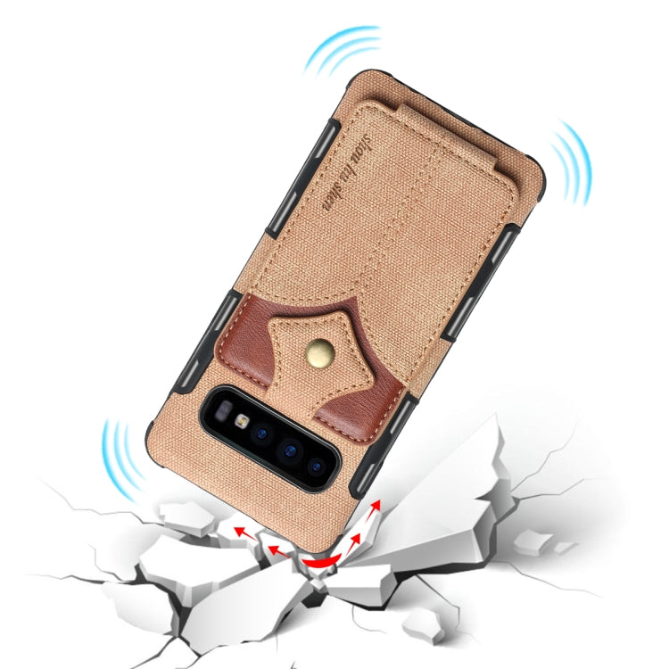 For Galaxy S10+ Cloth Texture + PU + TPU Shockproof Protective Case with Card Slots