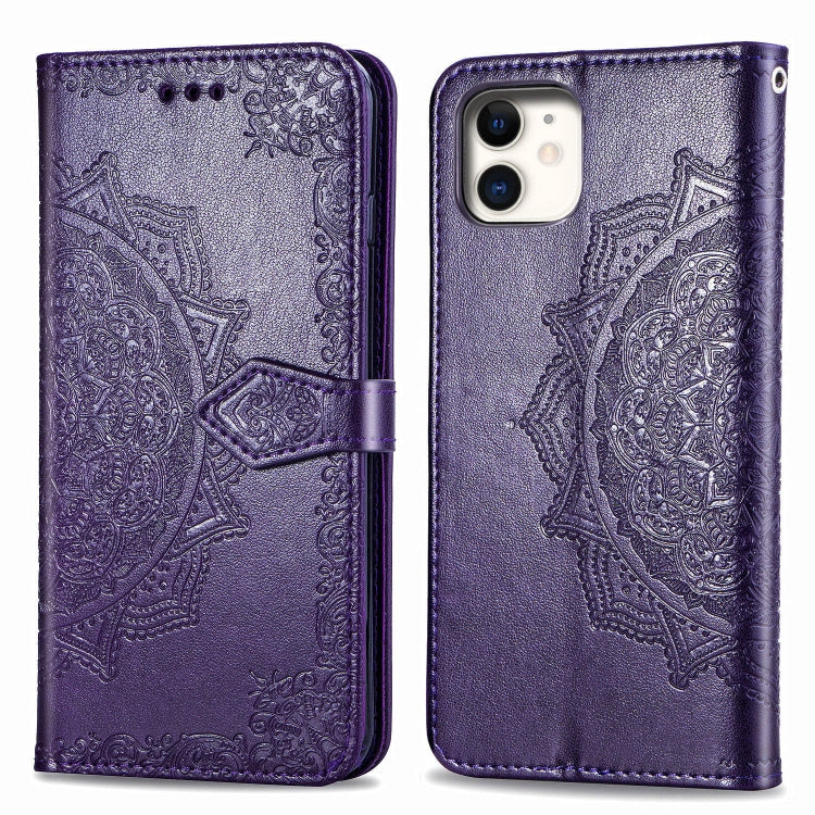For iPhone 11 Halfway Mandala Embossing Pattern Horizontal Flip Leather Case with Holder & Card Slots & Wallet & Lanyard