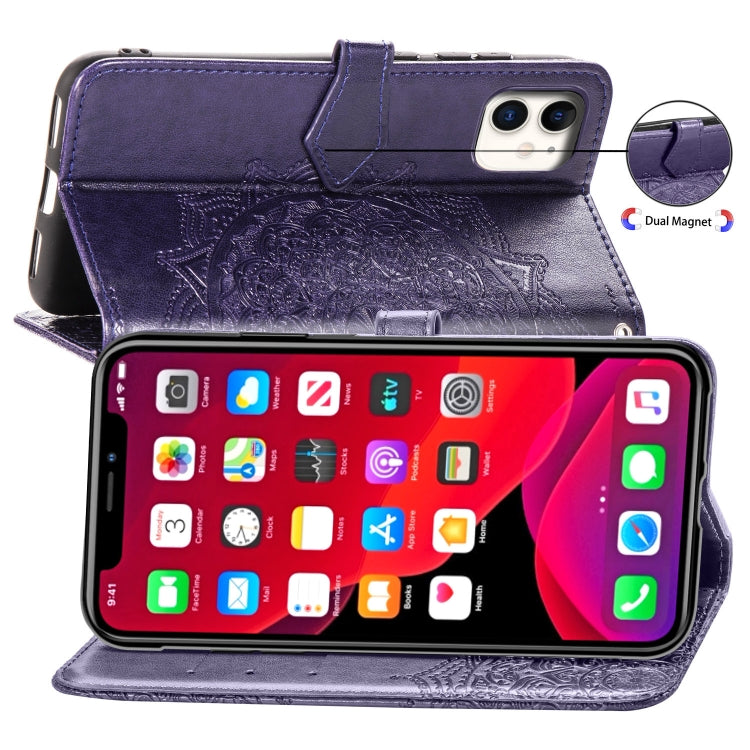 For iPhone 11 Halfway Mandala Embossing Pattern Horizontal Flip Leather Case with Holder & Card Slots & Wallet & Lanyard