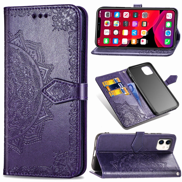 For iPhone 11 Halfway Mandala Embossing Pattern Horizontal Flip Leather Case with Holder & Card Slots & Wallet & Lanyard