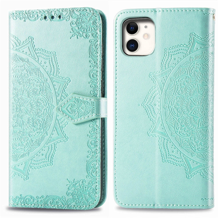 For iPhone 11 Halfway Mandala Embossing Pattern Horizontal Flip Leather Case with Holder & Card Slots & Wallet & Lanyard