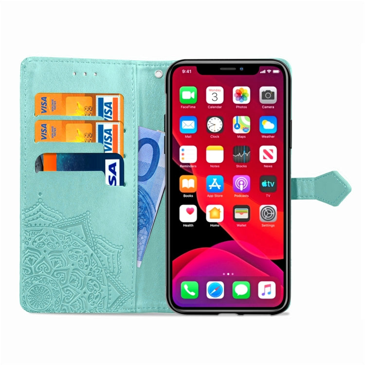 For iPhone 11 Halfway Mandala Embossing Pattern Horizontal Flip Leather Case with Holder & Card Slots & Wallet & Lanyard