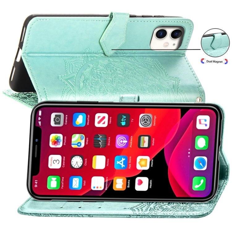 For iPhone 11 Halfway Mandala Embossing Pattern Horizontal Flip Leather Case with Holder & Card Slots & Wallet & Lanyard