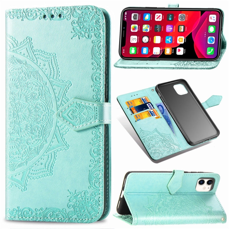 For iPhone 11 Halfway Mandala Embossing Pattern Horizontal Flip Leather Case with Holder & Card Slots & Wallet & Lanyard