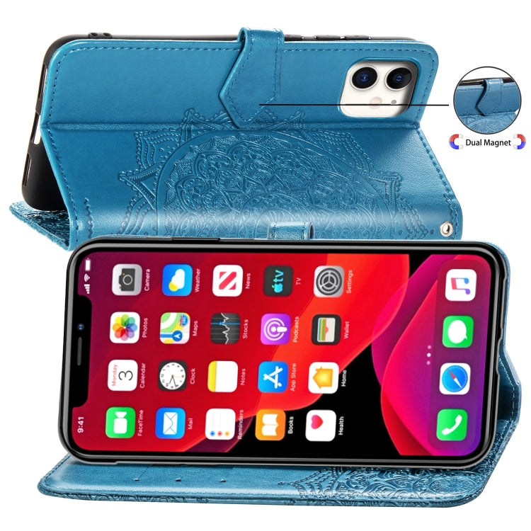 For iPhone 11 Halfway Mandala Embossing Pattern Horizontal Flip Leather Case with Holder & Card Slots & Wallet & Lanyard
