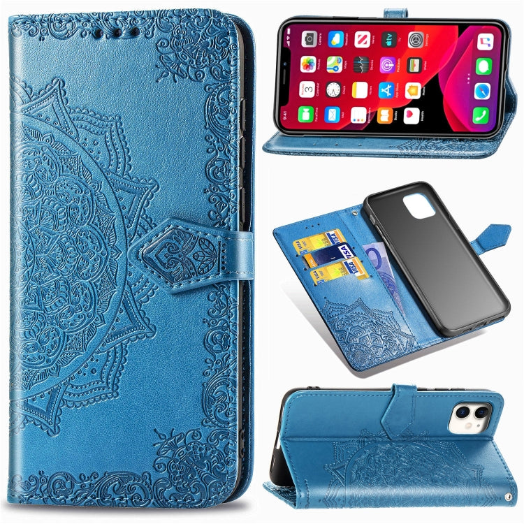 For iPhone 11 Halfway Mandala Embossing Pattern Horizontal Flip Leather Case with Holder & Card Slots & Wallet & Lanyard