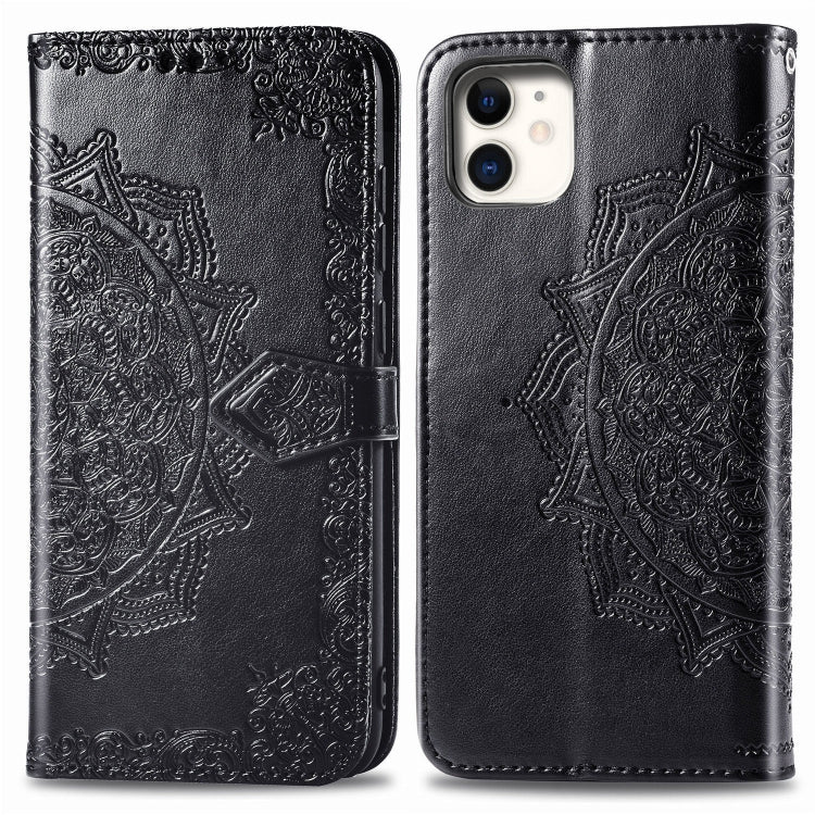 For iPhone 11 Halfway Mandala Embossing Pattern Horizontal Flip Leather Case with Holder & Card Slots & Wallet & Lanyard